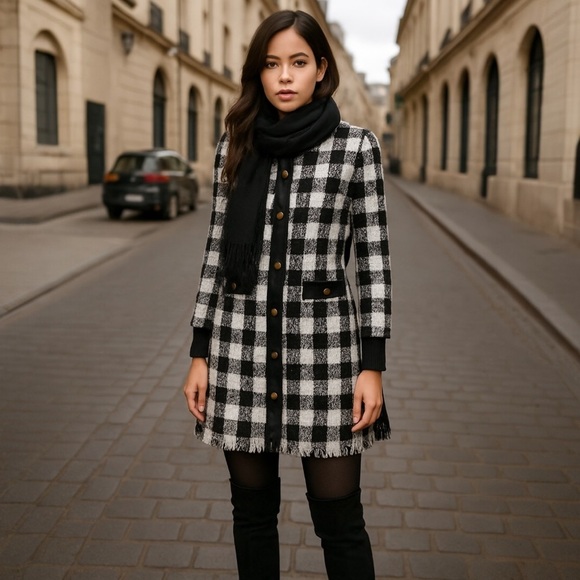 Zara TRF Black White Tweed Check Mini Dress NWT Size Small - Picture 9 of 13